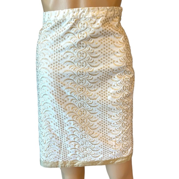 Banana Republic Gold Metallic Eyelet Skirt Size 2 - Picture 1 of 6